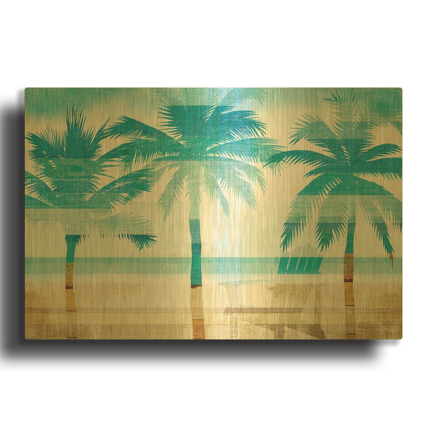 'Beachscape Palms with chair' By Michael Mullan Gold Metal Wall Art