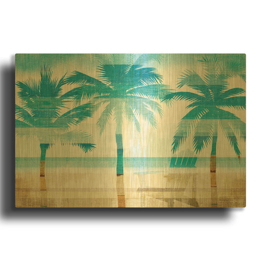 'Beachscape Palms with chair' By Michael Mullan Gold Metal Wall Art