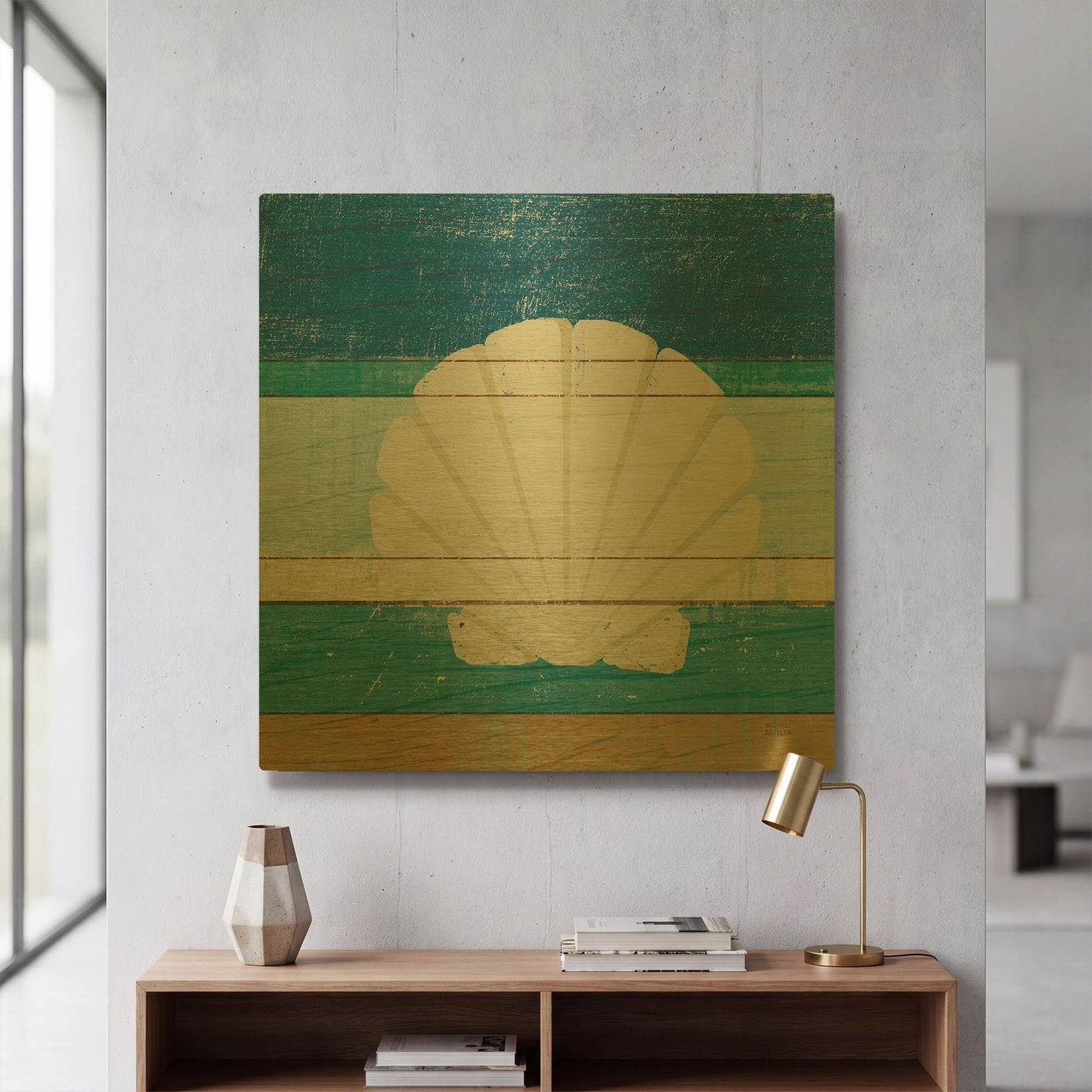'Beachscape Shell v2' By Michael Mullan Gold Metal Wall Art
