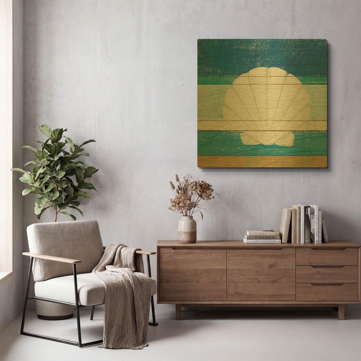 'Beachscape Shell v2' By Michael Mullan Gold Metal Wall Art