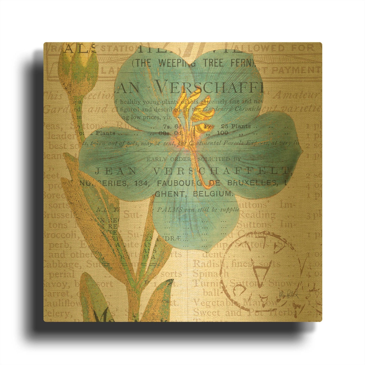'Bookshelf Botanical VI' By Katie Pertiet Gold Metal Wall Art