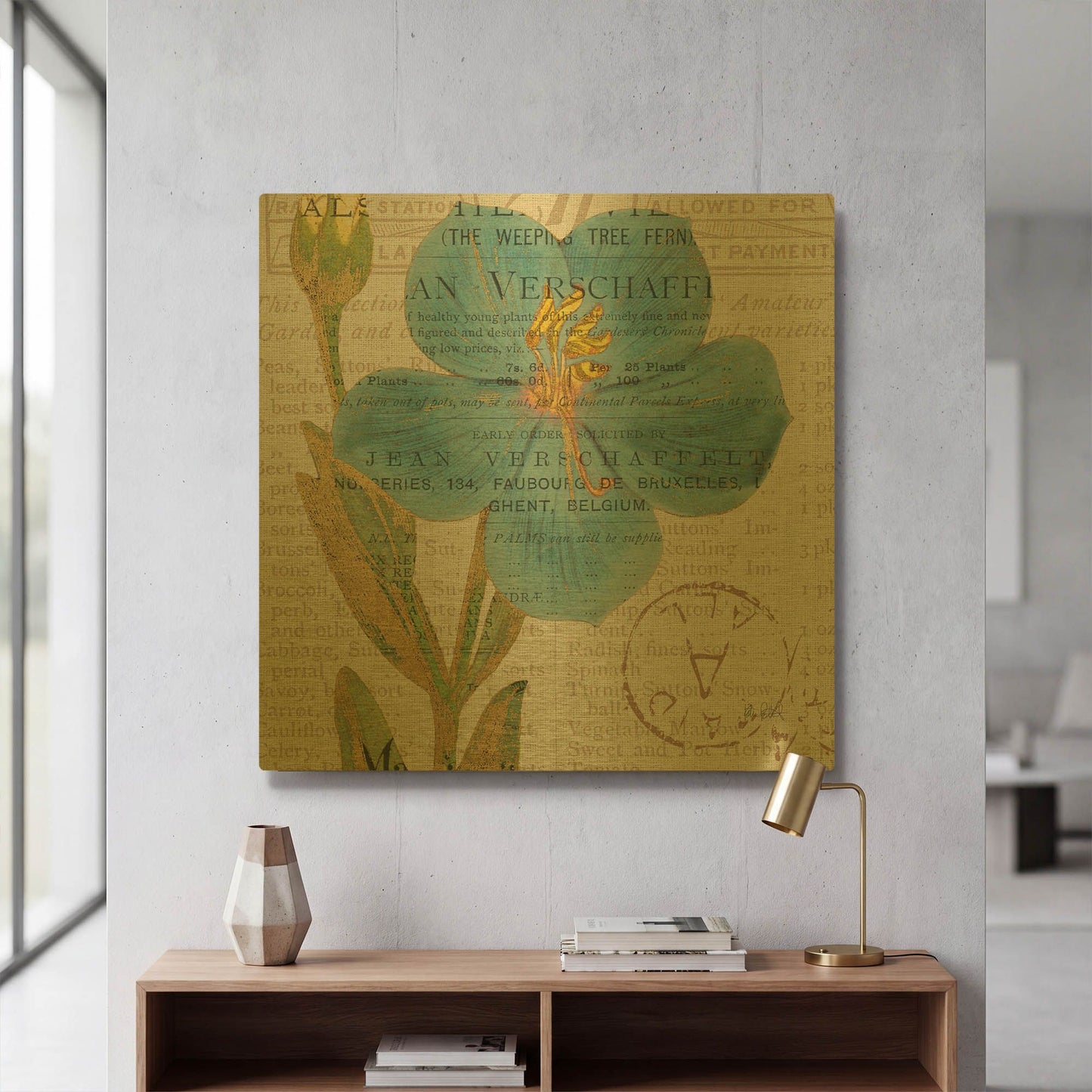 'Bookshelf Botanical VI' By Katie Pertiet Gold Metal Wall Art