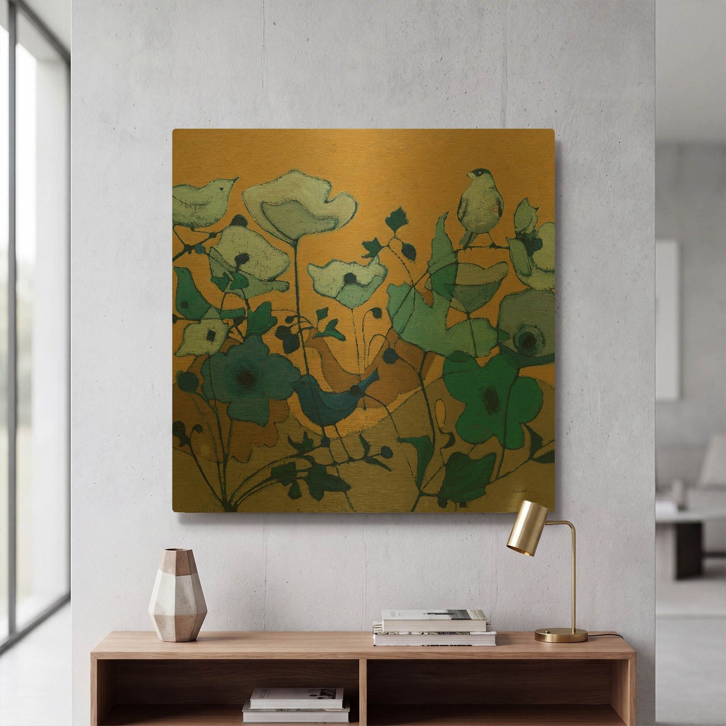 'Birdy Birdy Royal Blue' By Shirley Novak Gold Metal Wall Art