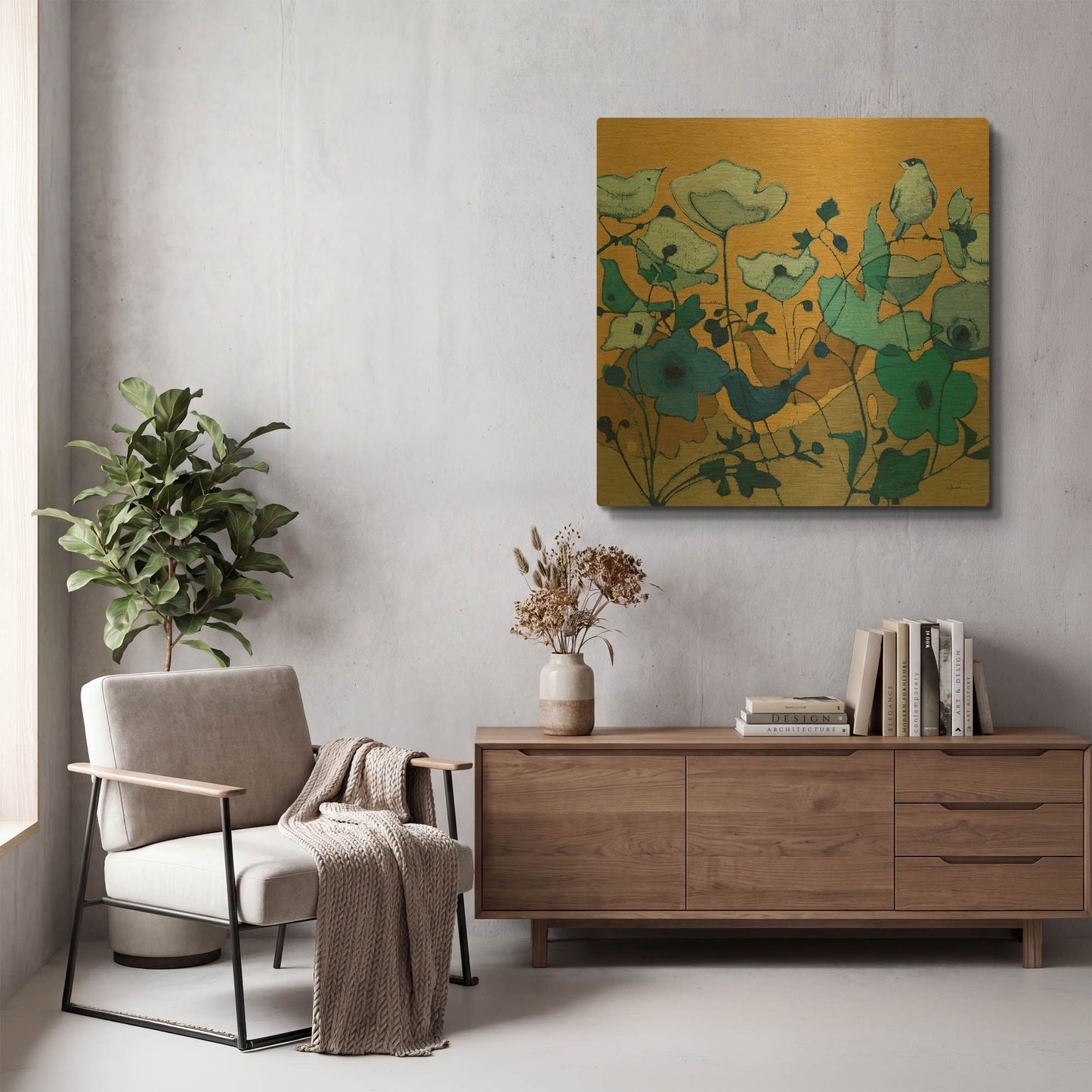 'Birdy Birdy Royal Blue' By Shirley Novak Gold Metal Wall Art