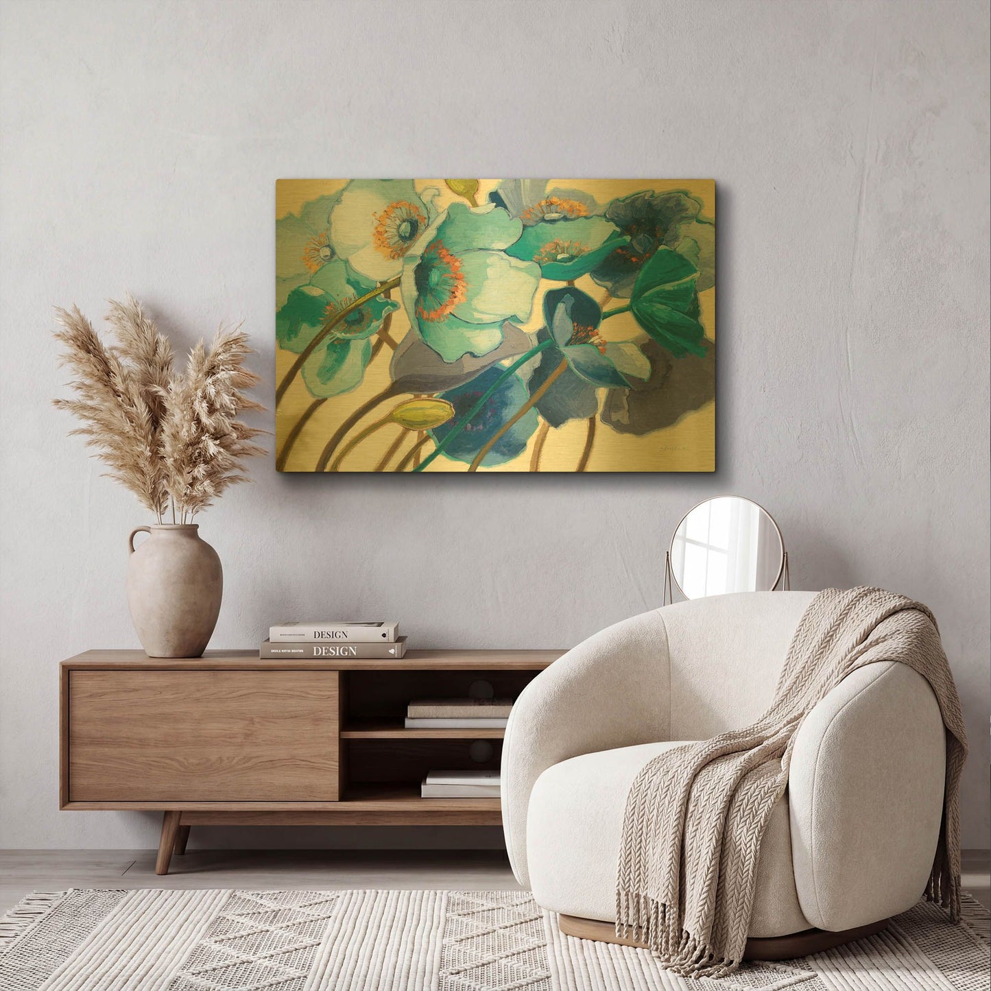 'Le Pavots Bleu' By Shirley Novak Gold Metal Wall Art