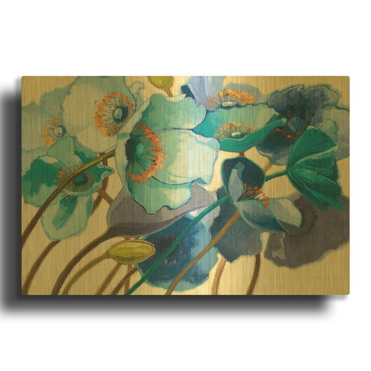 'Le Pavots Bleu' By Shirley Novak Gold Metal Wall Art