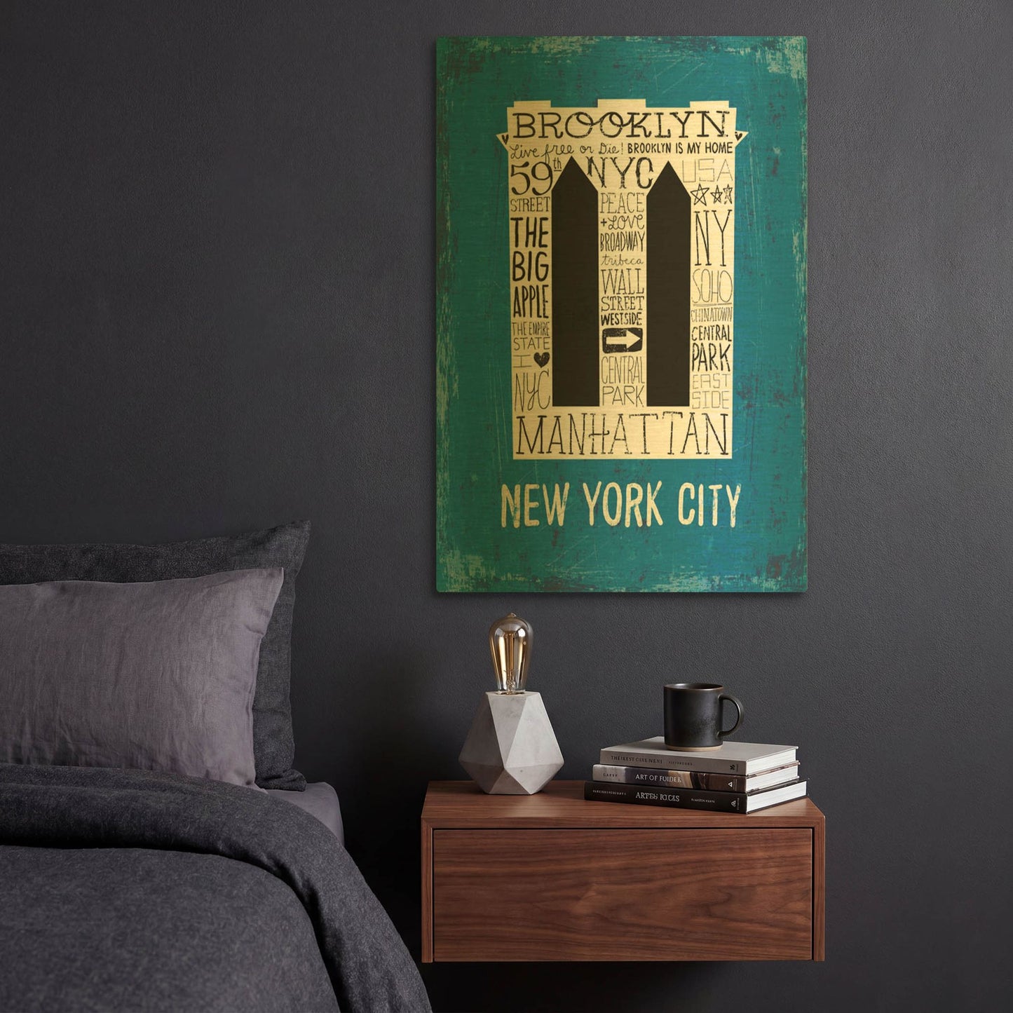 'Iconic NYC V' By Michael Mullan Gold Metal Wall Art