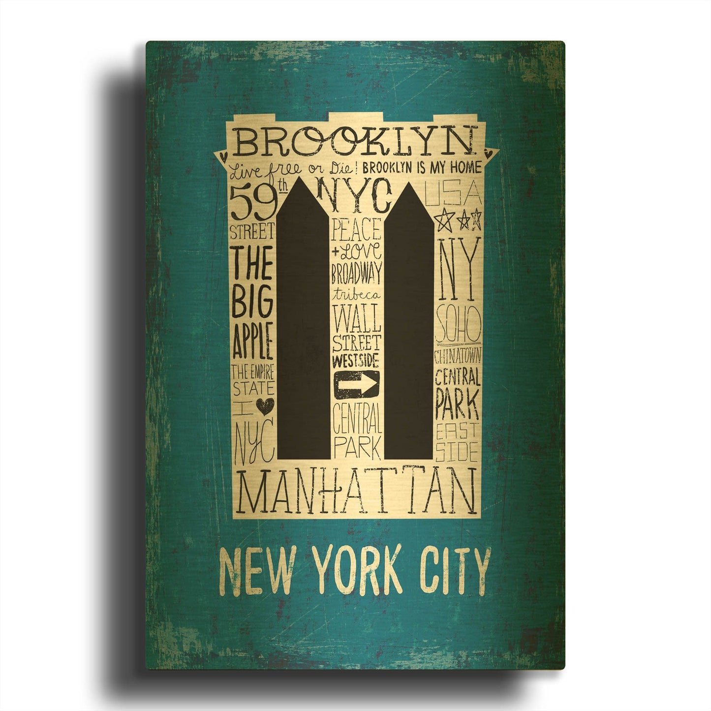 'Iconic NYC V' By Michael Mullan Gold Metal Wall Art