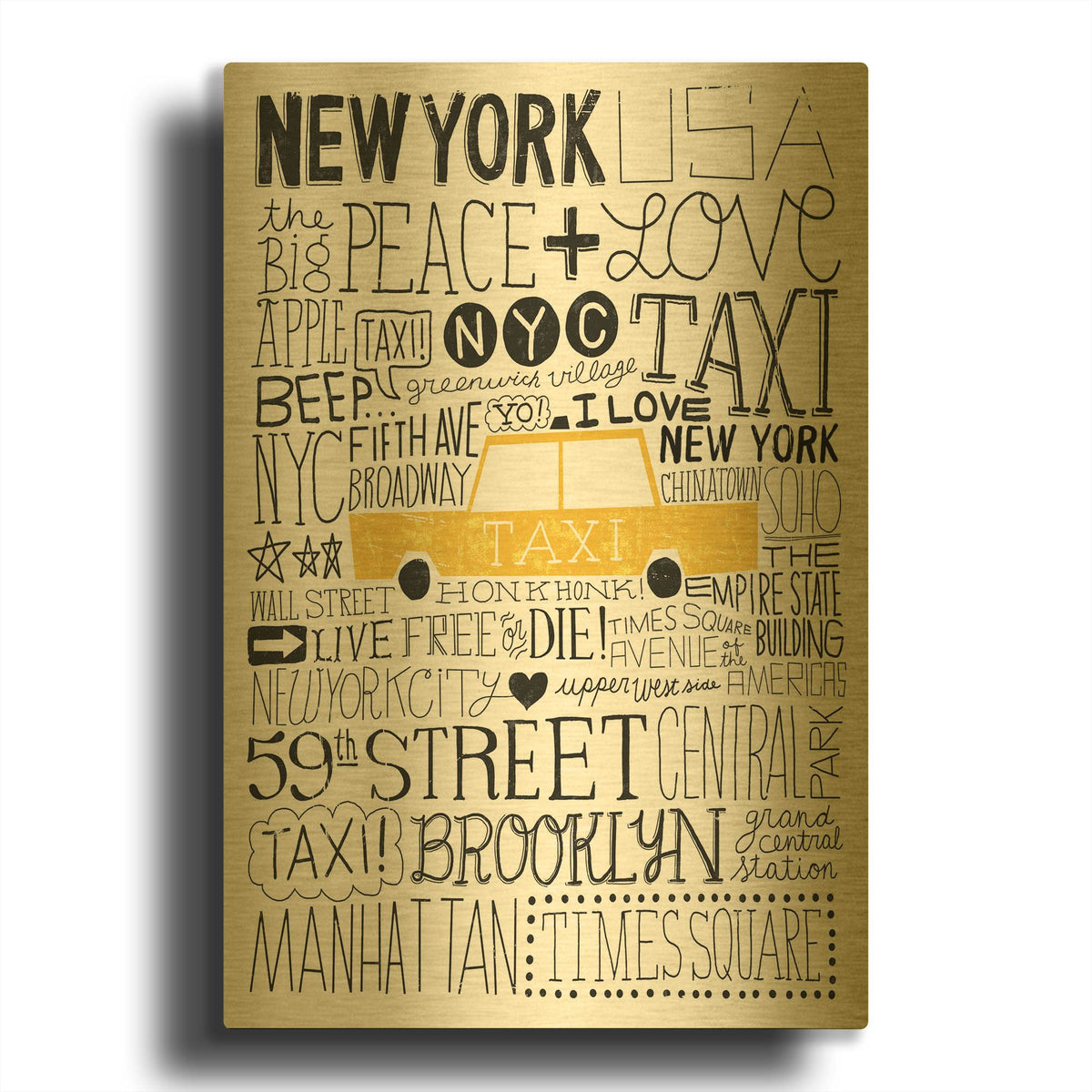 'Iconic NYC III' By Michael Mullan Gold Metal Wall Art