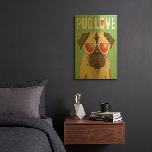 'Beach Bums Pug I Love' By Michael Mullan Gold Metal Wall Art