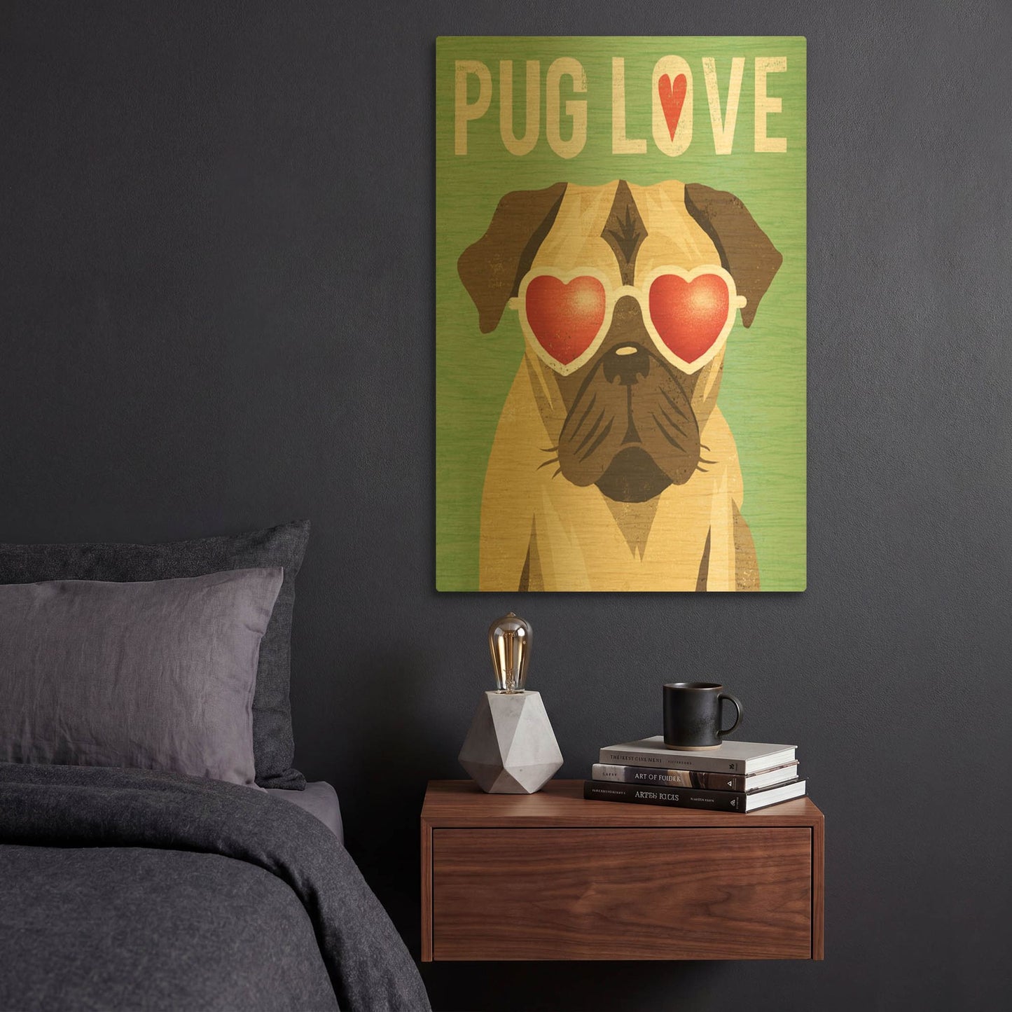 'Beach Bums Pug I Love' By Michael Mullan Gold Metal Wall Art
