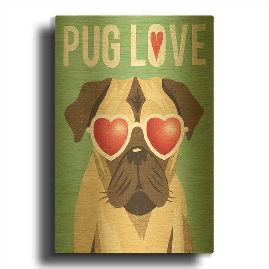 'Beach Bums Pug I Love' By Michael Mullan Gold Metal Wall Art