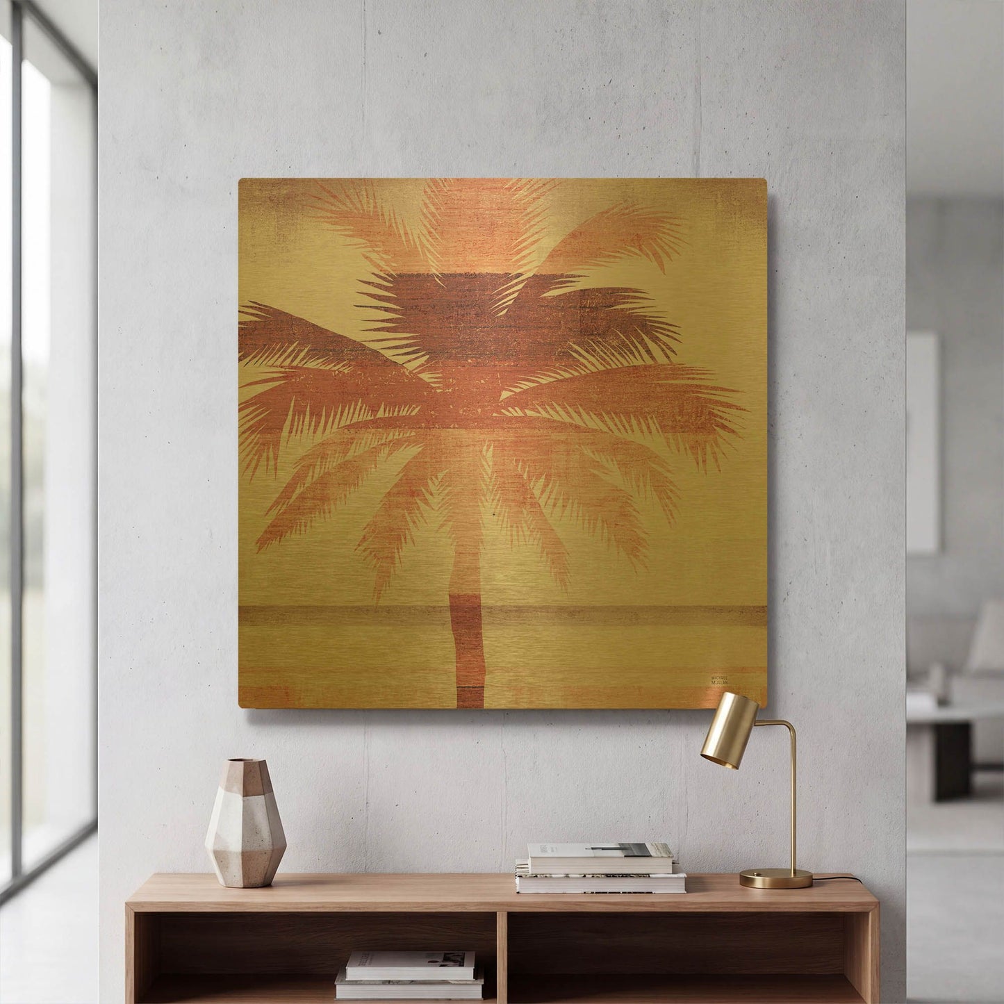 'Beachscape Palms II Pink Purple' By Michael Mullan Gold Metal Wall Art