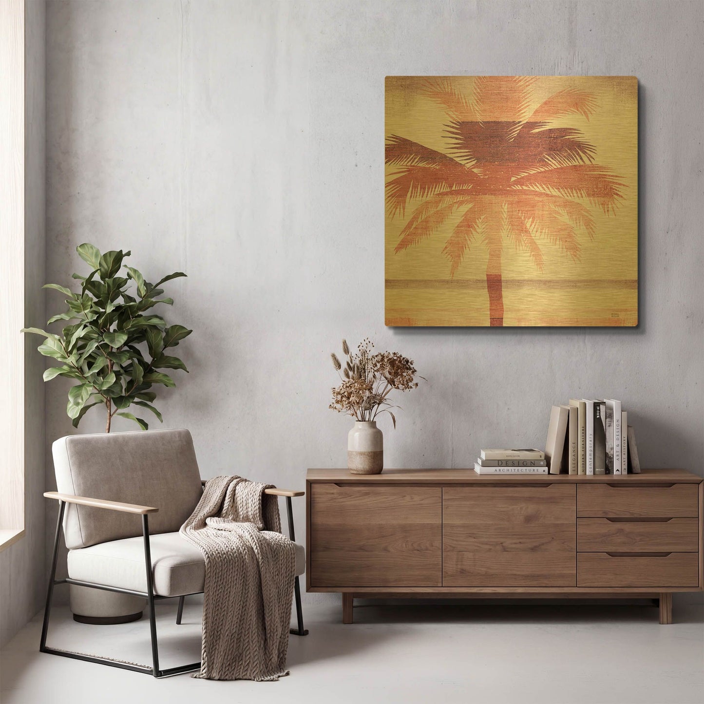 'Beachscape Palms II Pink Purple' By Michael Mullan Gold Metal Wall Art