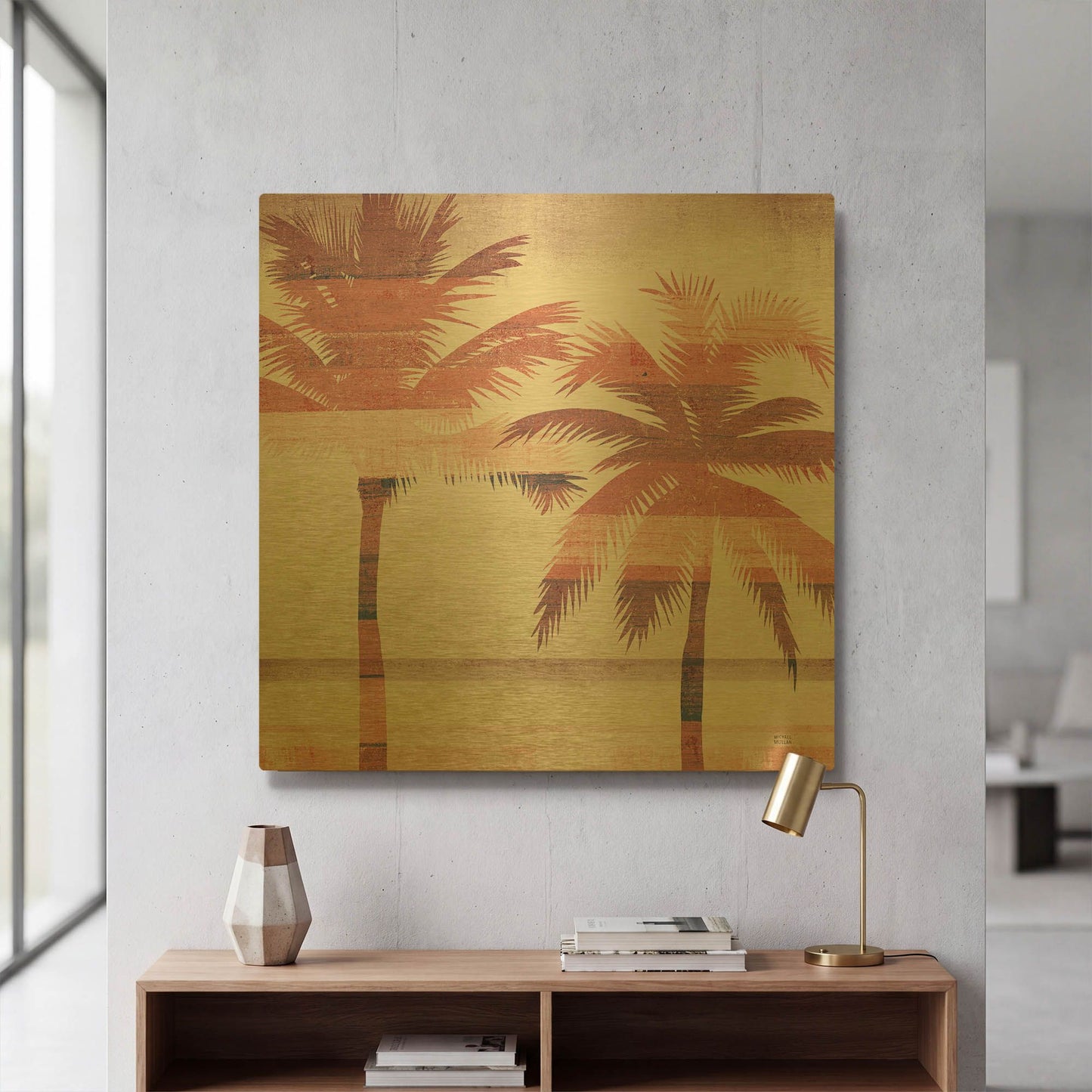 'Beachscape Palms III Pink Purple' By Michael Mullan Gold Metal Wall Art