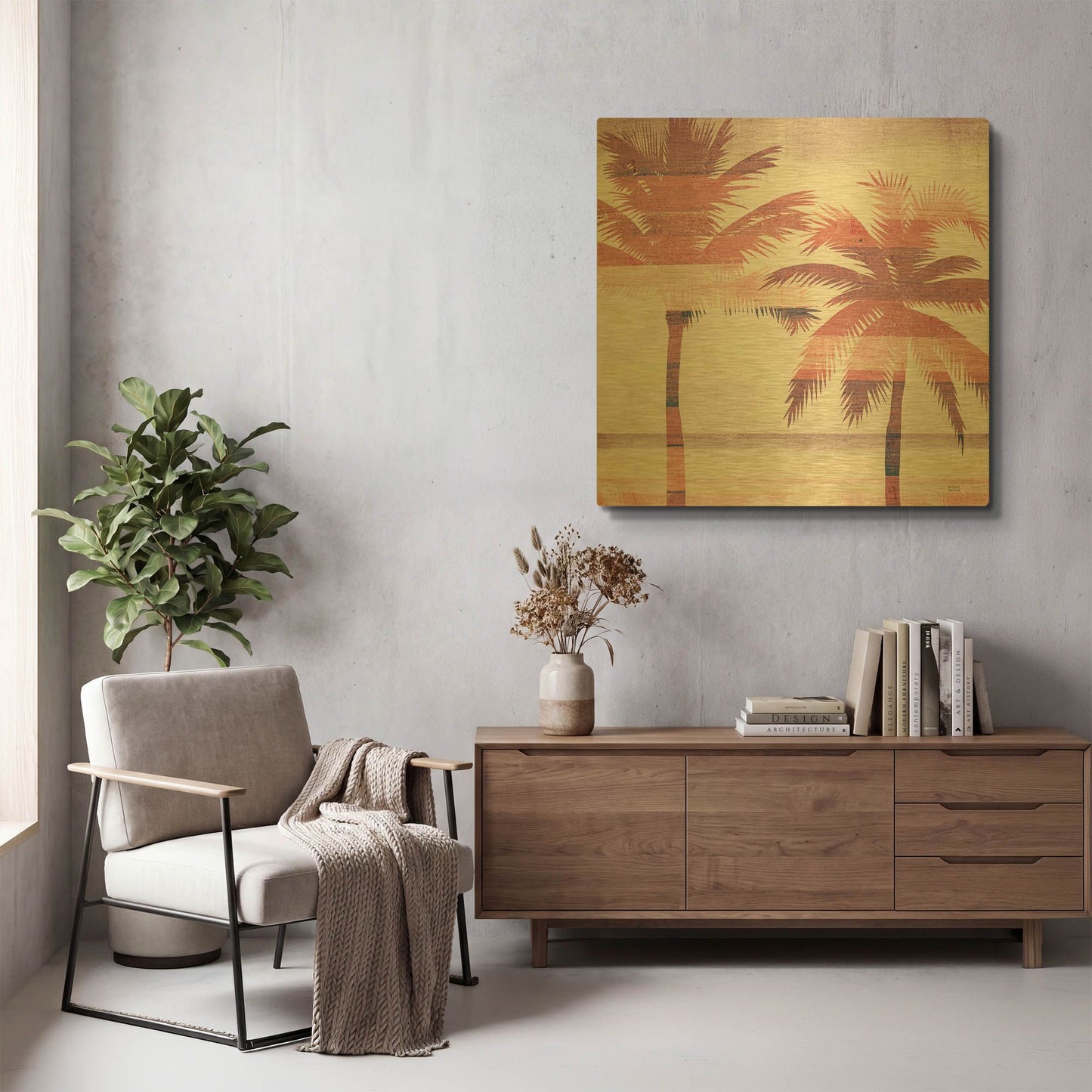 'Beachscape Palms III Pink Purple' By Michael Mullan Gold Metal Wall Art