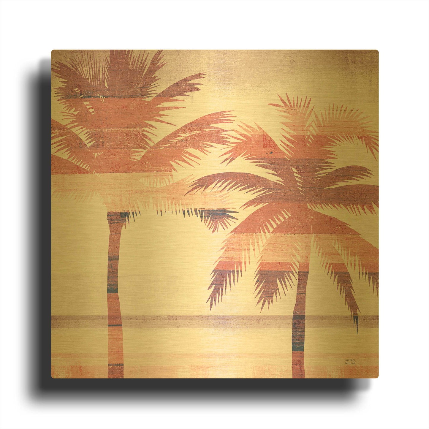 'Beachscape Palms III Pink Purple' By Michael Mullan Gold Metal Wall Art