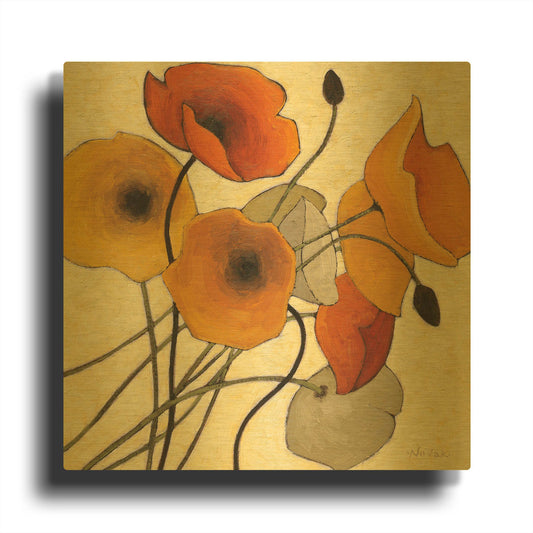 'Pumpkin Poppies II' By Shirley Novak Gold Metal Wall Art
