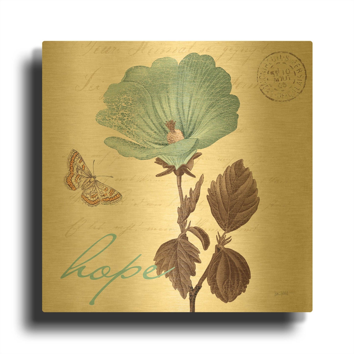 'Touch of Blue III Hope' By Katie Pertiet Gold Metal Wall Art