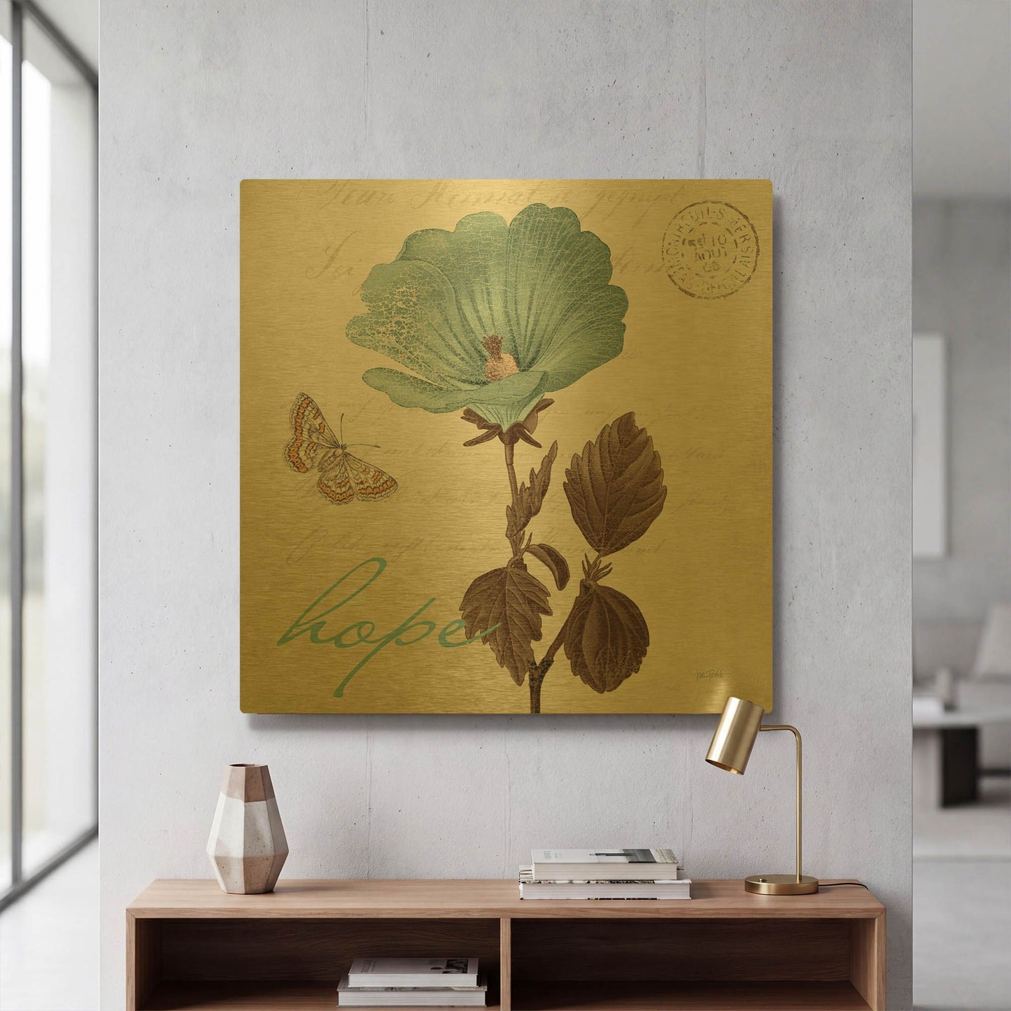 'Touch of Blue III Hope' By Katie Pertiet Gold Metal Wall Art