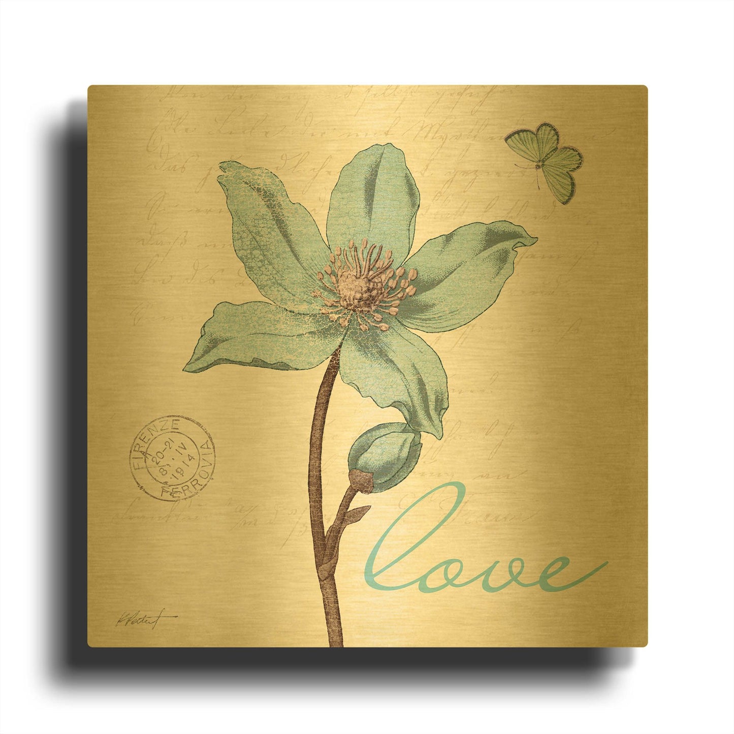 'Touch of Blue IV - Love' By Katie Pertiet Gold Metal Wall Art