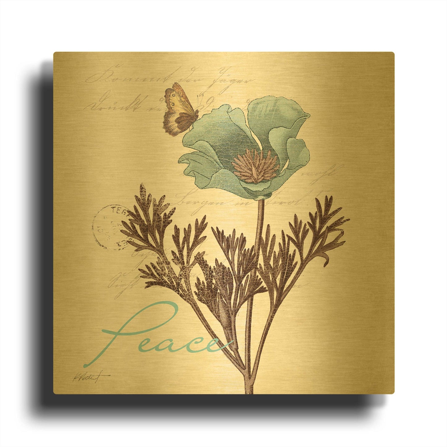 'Touch of Blue I - Peace' By Katie Pertiet Gold Metal Wall Art