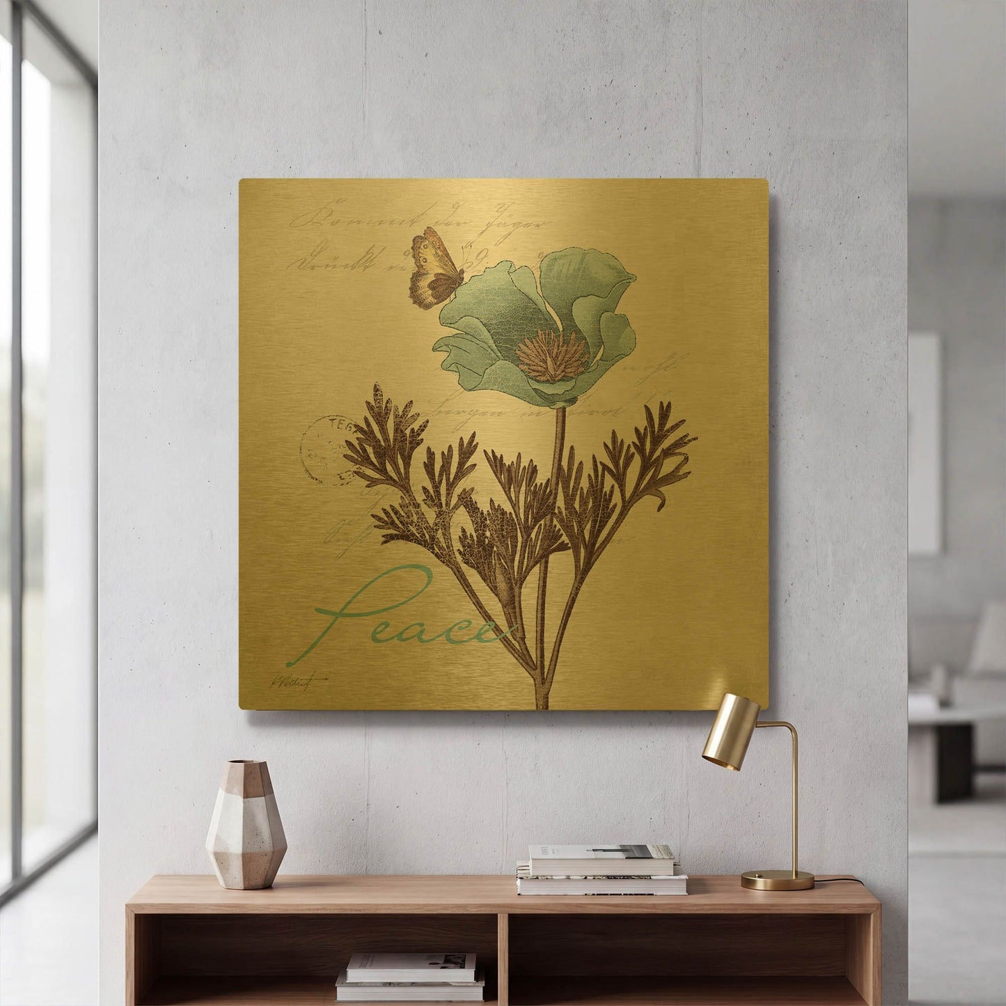 'Touch of Blue I - Peace' By Katie Pertiet Gold Metal Wall Art