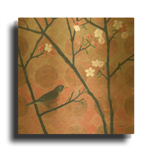 'Cherry Blossoms II' By Kathrine Lovell Gold Metal Wall Art