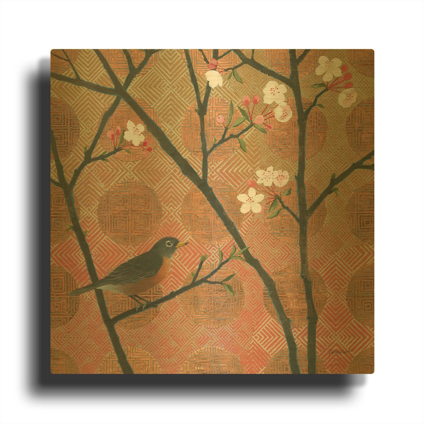 'Cherry Blossoms II' By Kathrine Lovell Gold Metal Wall Art