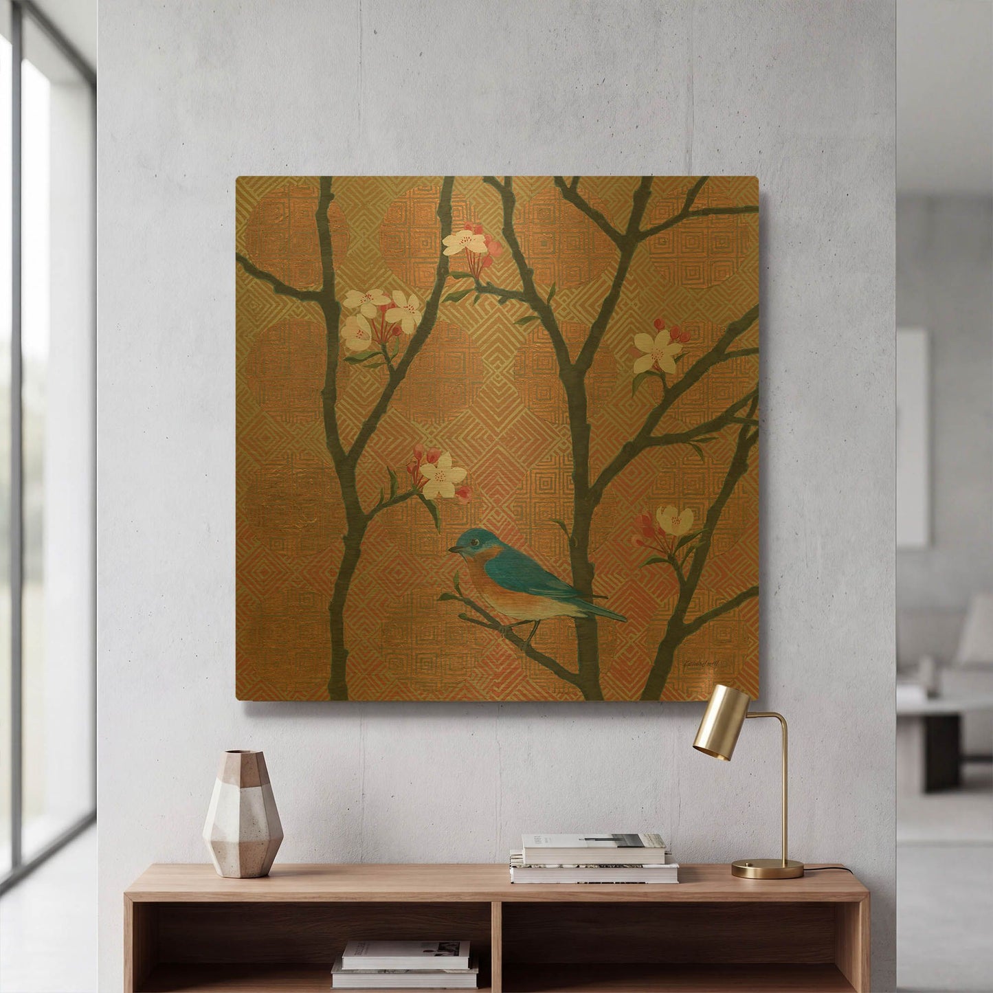 'Cherry Blossoms I' By Kathrine Lovell Gold Metal Wall Art