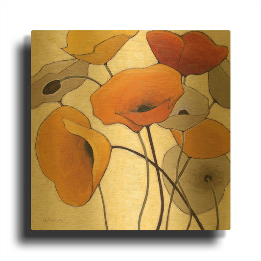 'Pumpkin Poppies III' By Shirley Novak Gold Metal Wall Art