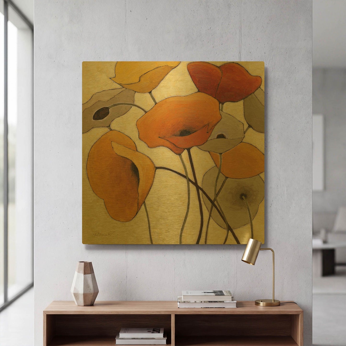 'Pumpkin Poppies III' By Shirley Novak Gold Metal Wall Art