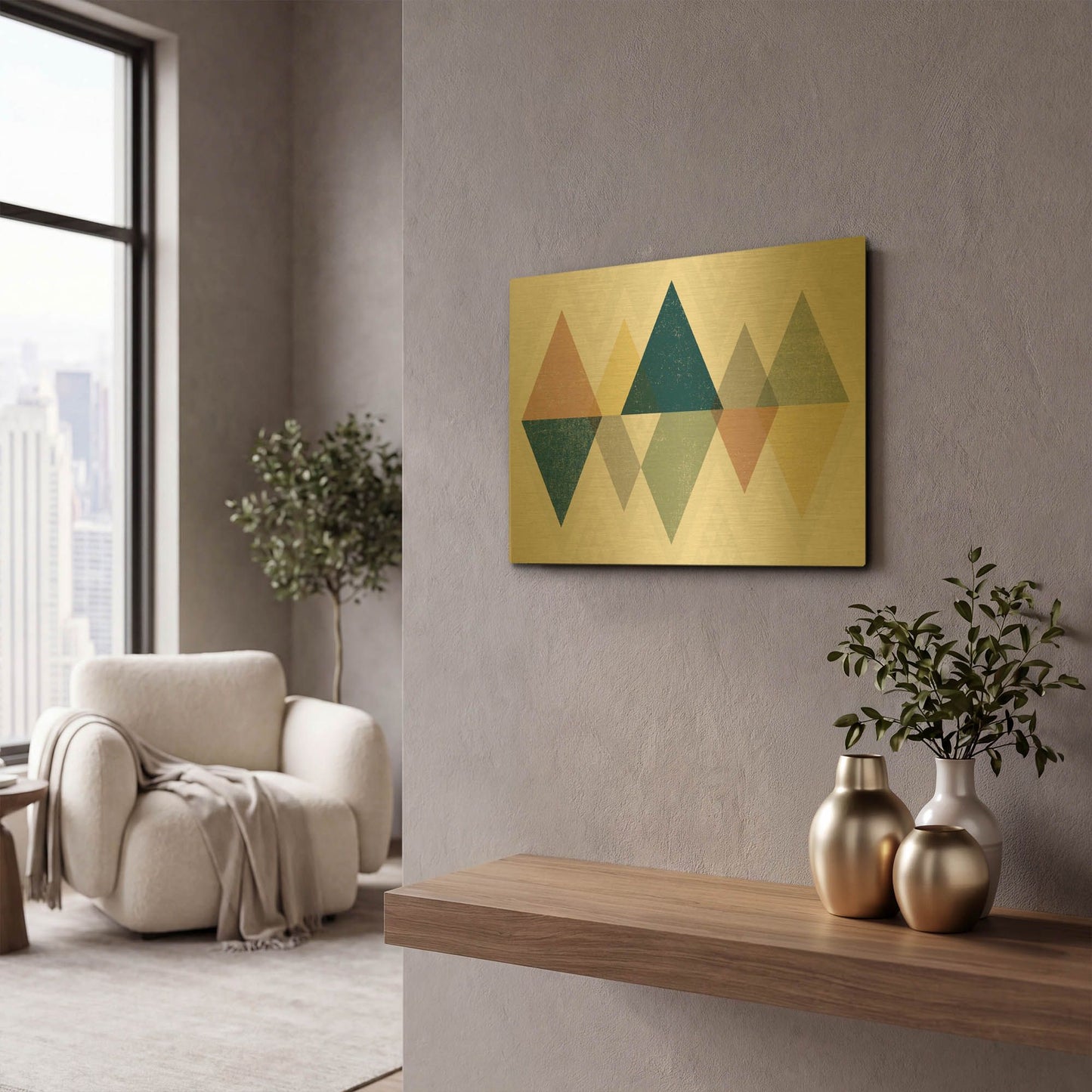 'Mod Triangles II Soft' By Michael Mullan Gold Metal Wall Art