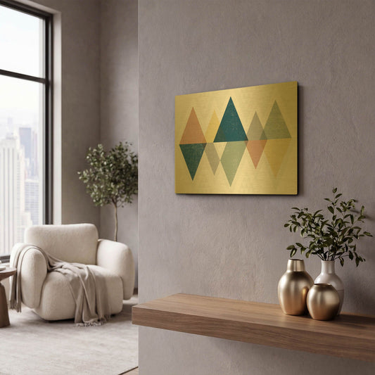 'Mod Triangles II Soft' By Michael Mullan Gold Metal Wall Art