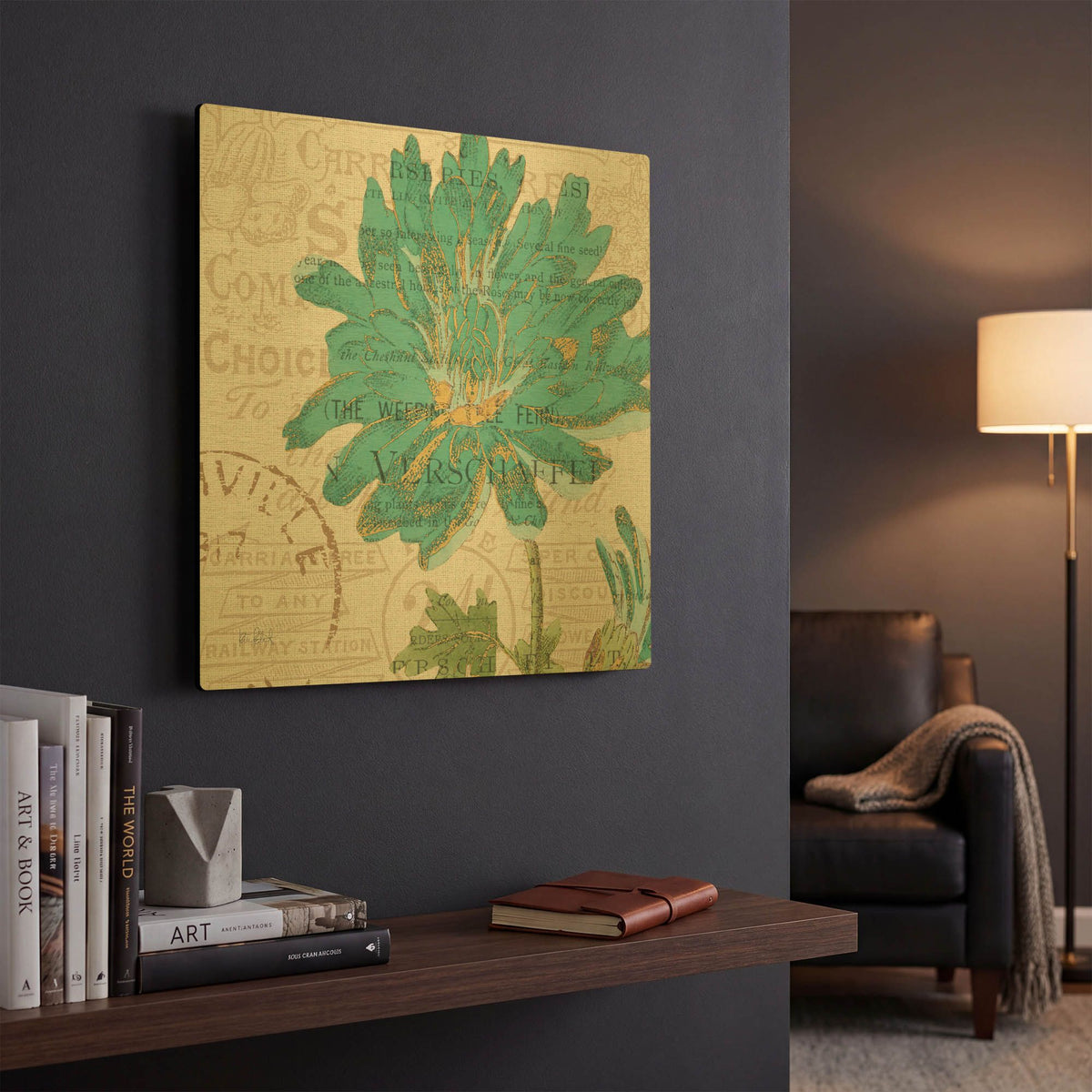 'Bookshelf Botanical IV' By Katie Pertiet Gold Metal Wall Art