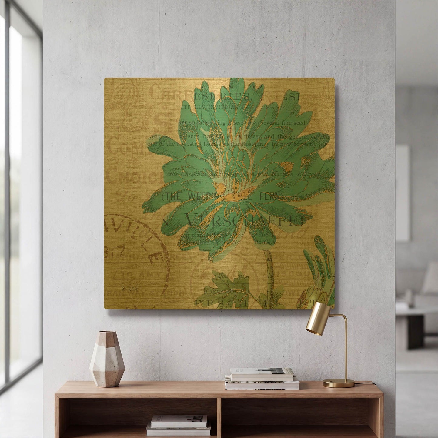 'Bookshelf Botanical IV' By Katie Pertiet Gold Metal Wall Art