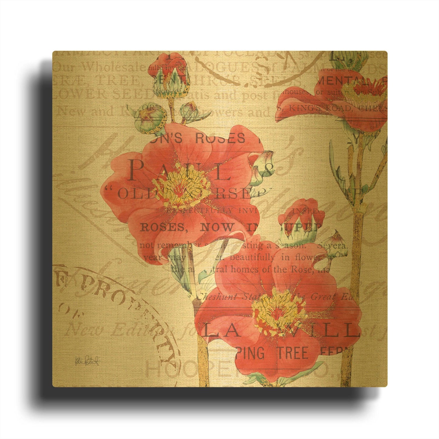 'Bookshelf Botanical V' By Katie Pertiet Gold Metal Wall Art
