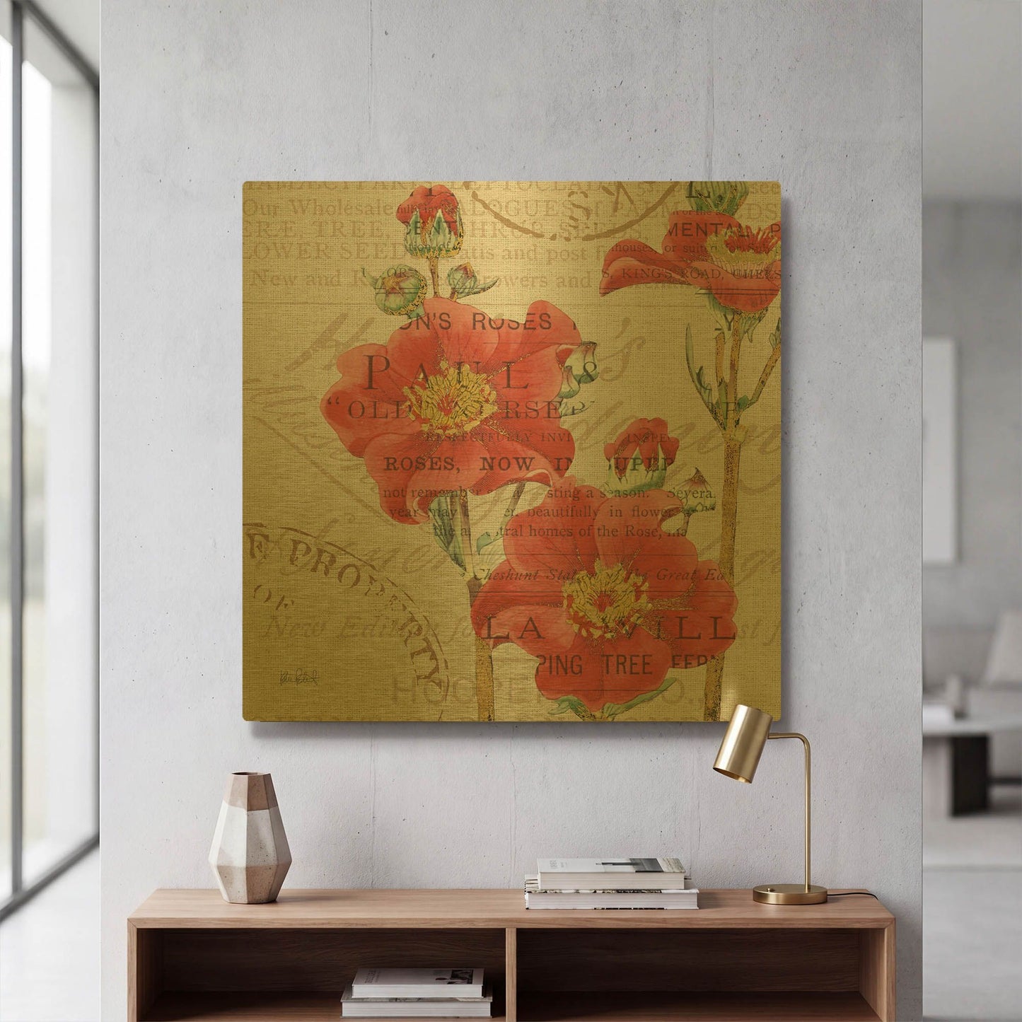 'Bookshelf Botanical V' By Katie Pertiet Gold Metal Wall Art