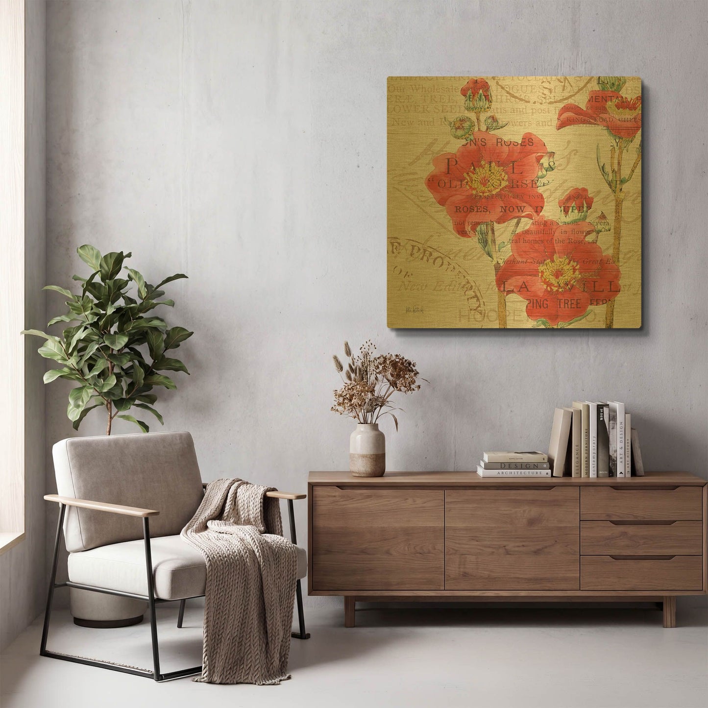 'Bookshelf Botanical V' By Katie Pertiet Gold Metal Wall Art