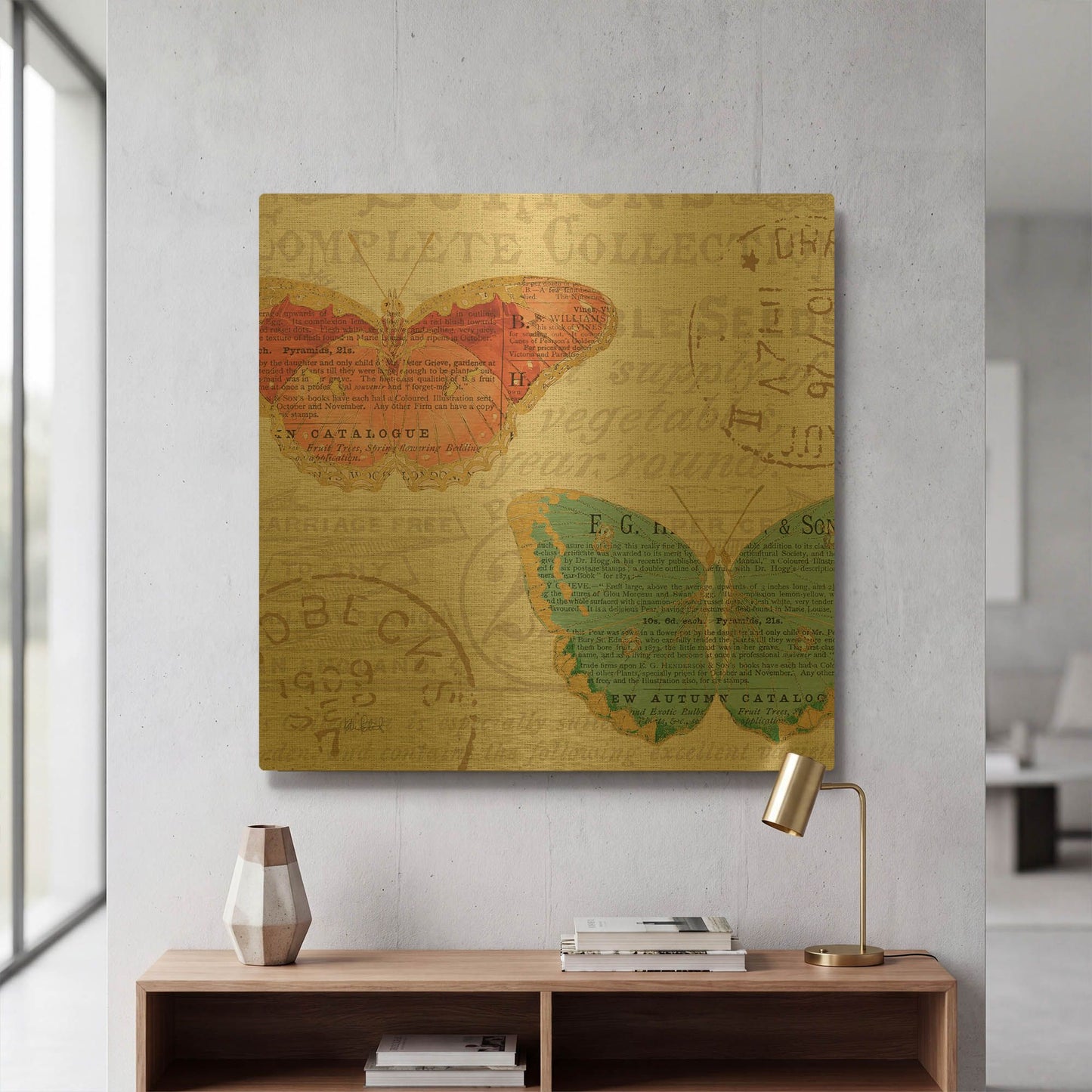 'Bookshelf Botanical VII' By Katie Pertiet Gold Metal Wall Art