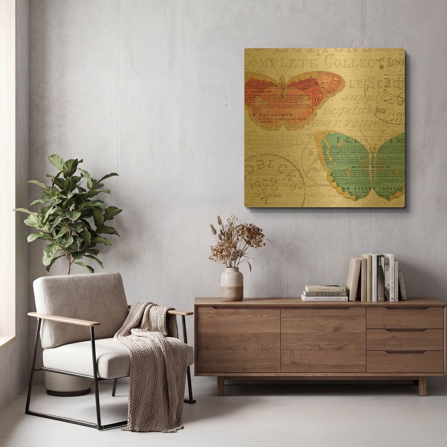 'Bookshelf Botanical VII' By Katie Pertiet Gold Metal Wall Art