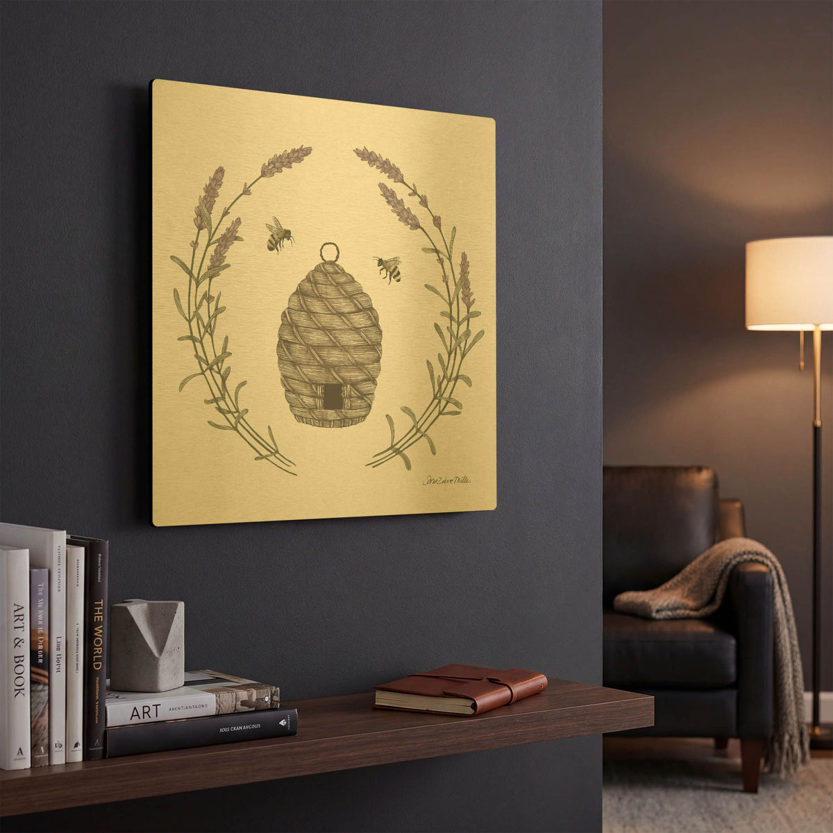 'Happy to Bee Home II' By Sara Zieve Miller Gold Metal Wall Art