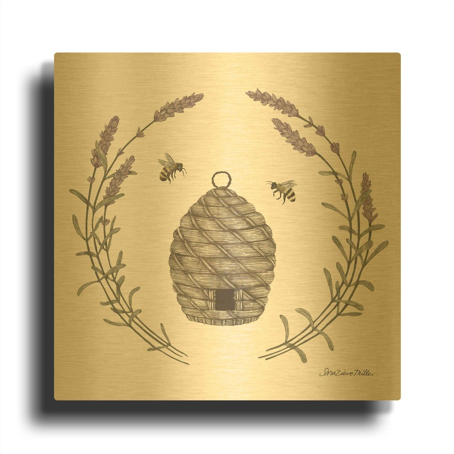 'Happy to Bee Home II' By Sara Zieve Miller Gold Metal Wall Art