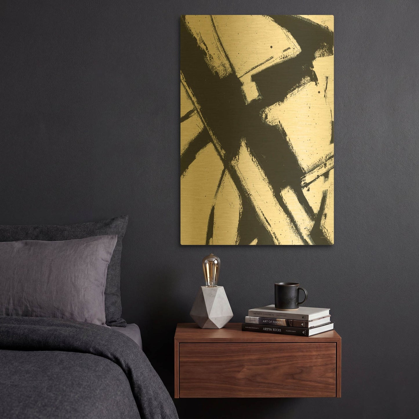 'Expression Abstract I White Crop' By Shirley Novak Gold Metal Wall Art
