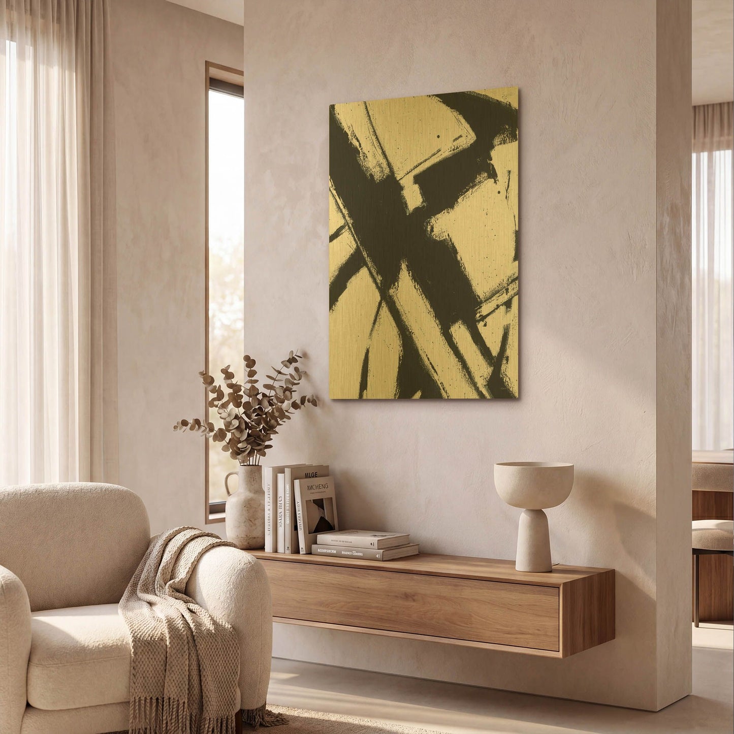'Expression Abstract I White Crop' By Shirley Novak Gold Metal Wall Art