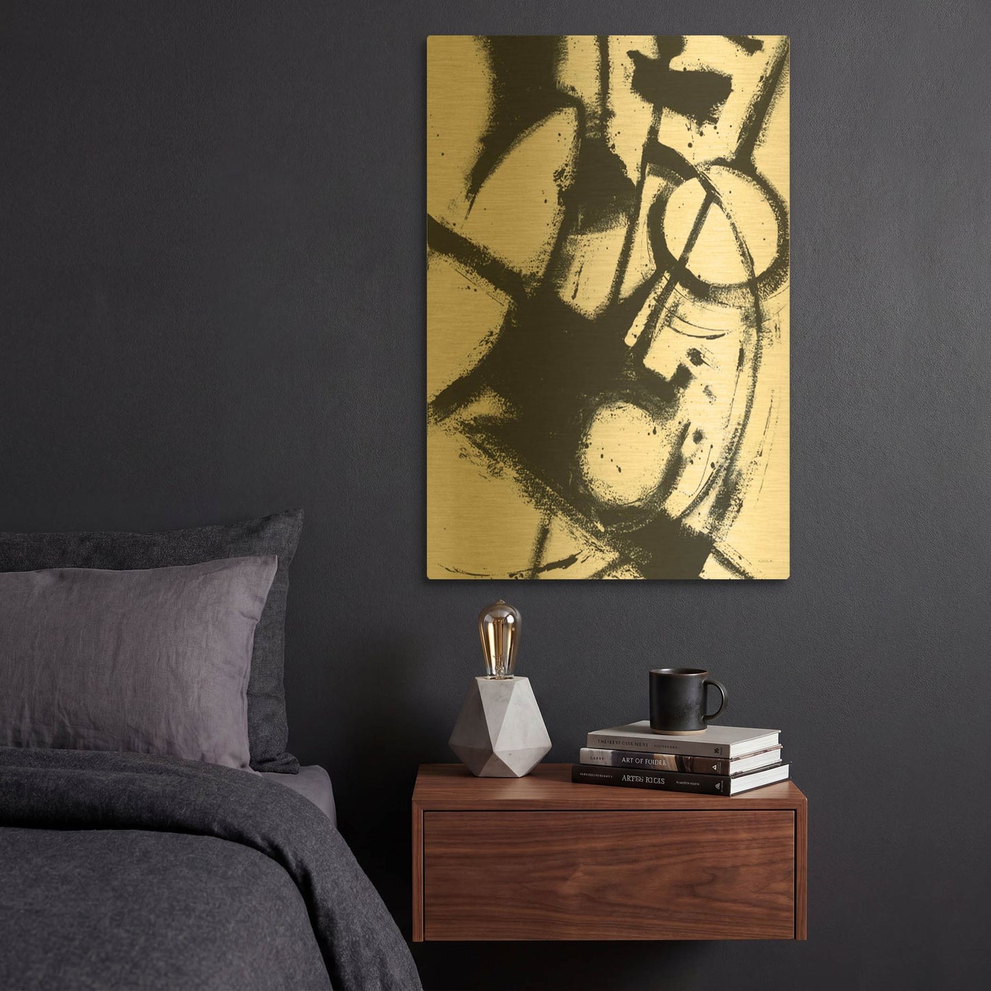 'Expression Abstract II White Crop' By Shirley Novak Gold Metal Wall Art