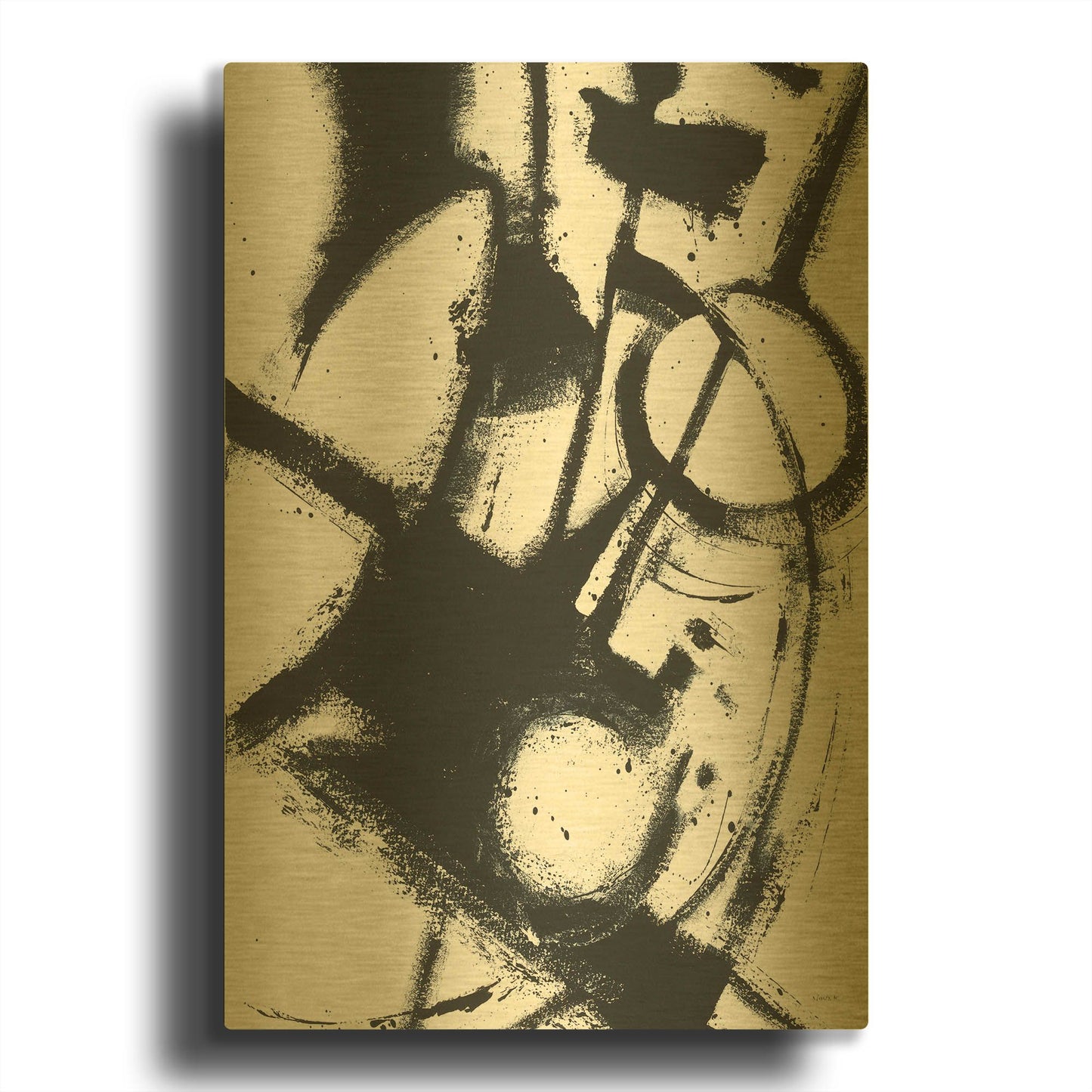 'Expression Abstract II White Crop' By Shirley Novak Gold Metal Wall Art