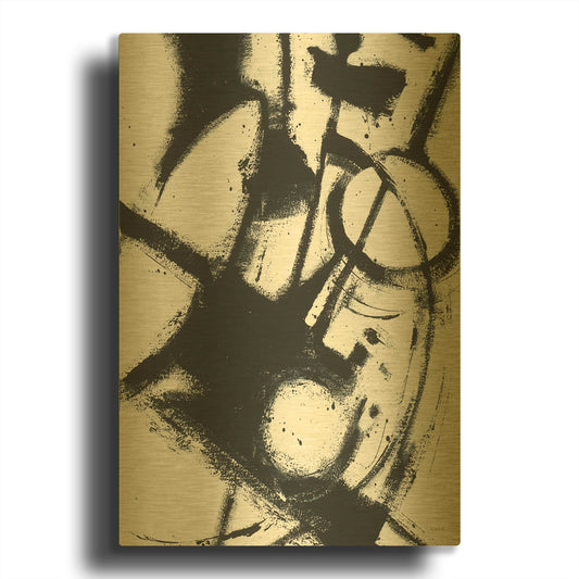 'Expression Abstract II White Crop' By Shirley Novak Gold Metal Wall Art