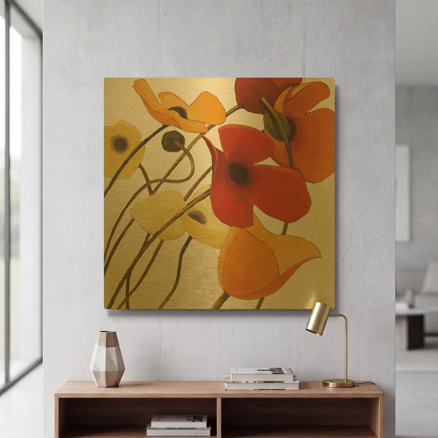 'Up Two on White Yellow' By Shirley Novak Gold Metal Wall Art