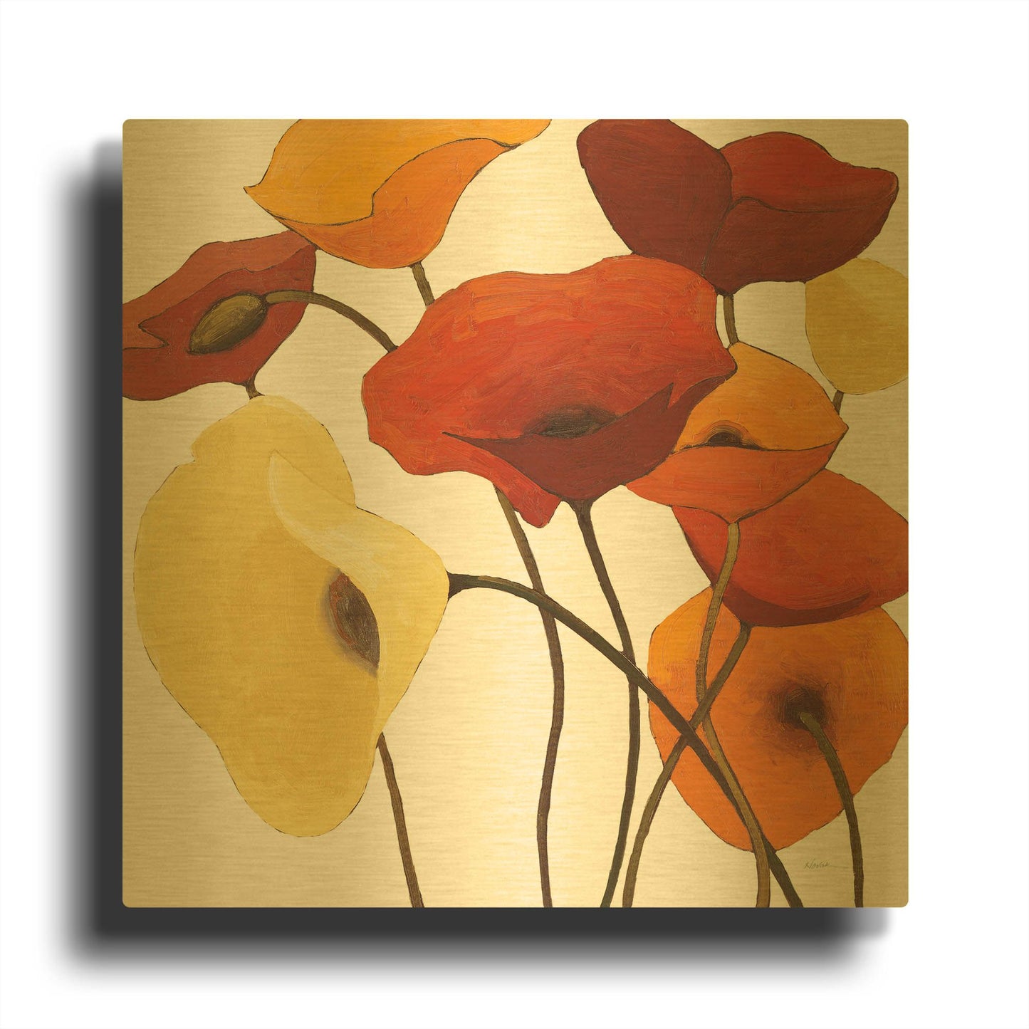 'Up One on White Yellow' By Shirley Novak Gold Metal Wall Art